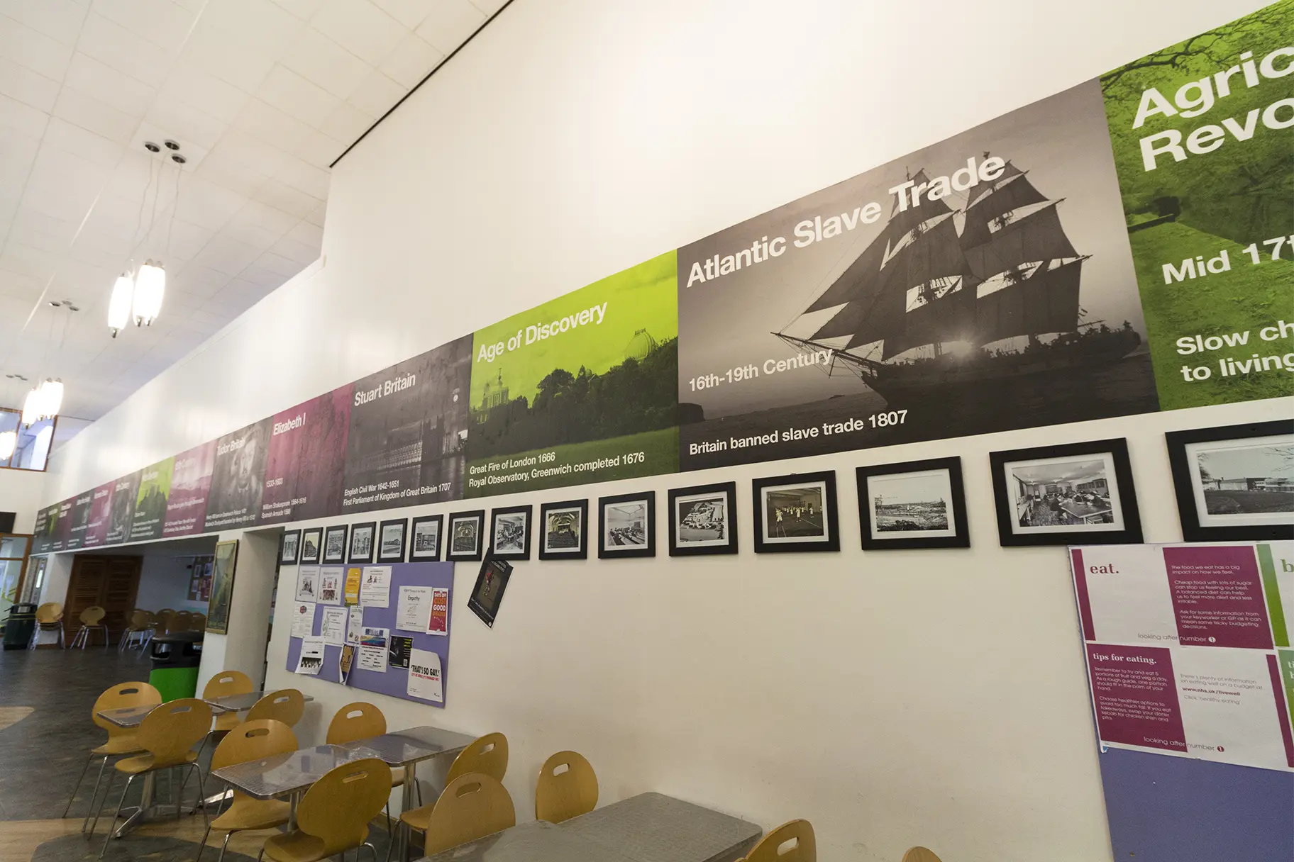 UK Sixth Form college historical themed timeline canteen wall art