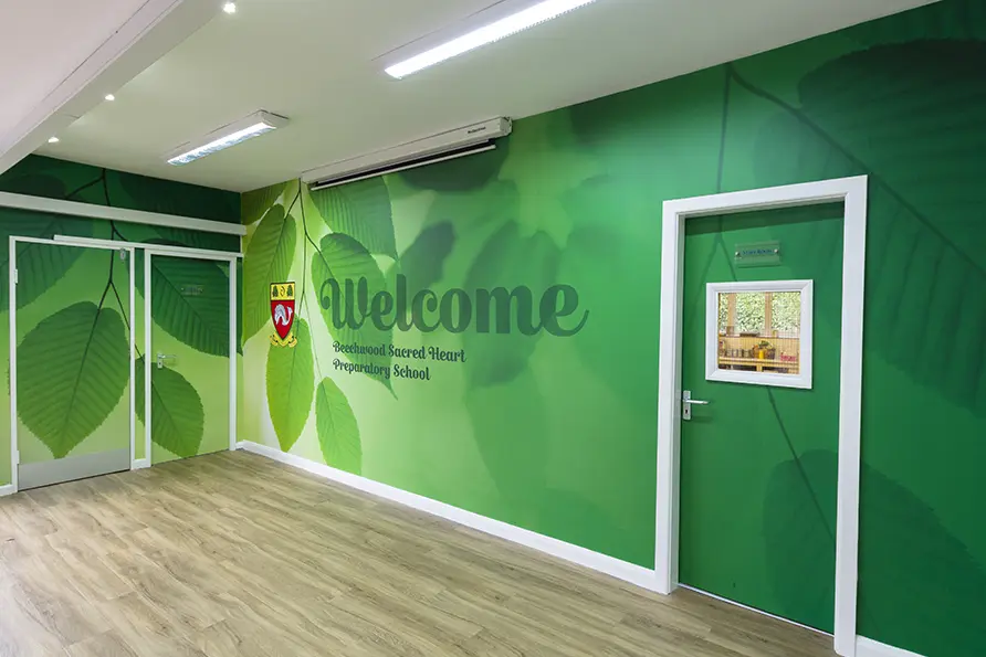 Beechwood Sacred Heart School welcoming entrance area wall art
