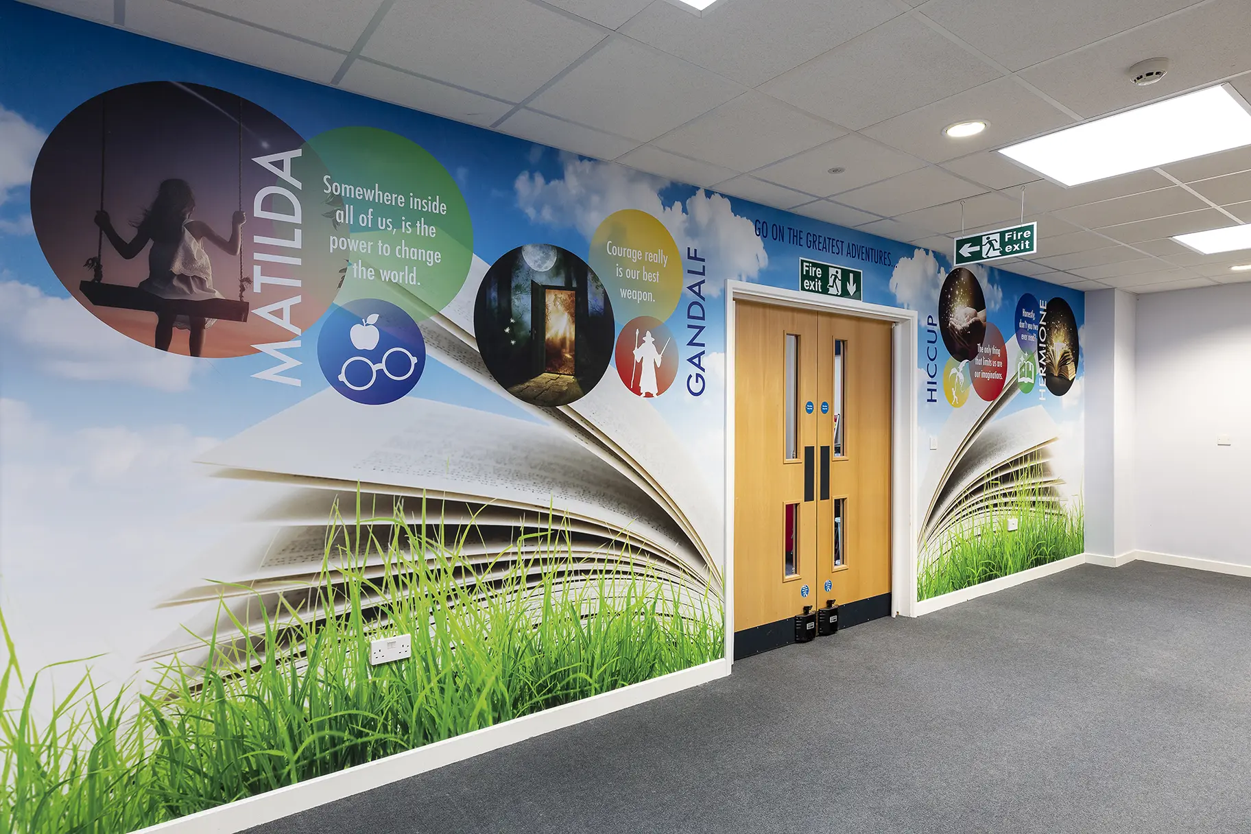 Wilton School literacy feature wall art