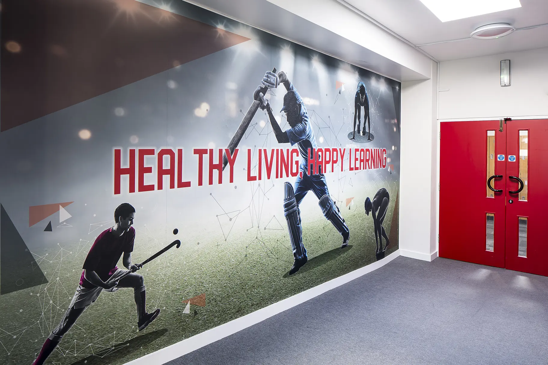 Summer Fields healthy mind and body entrance wall art school sports wrap