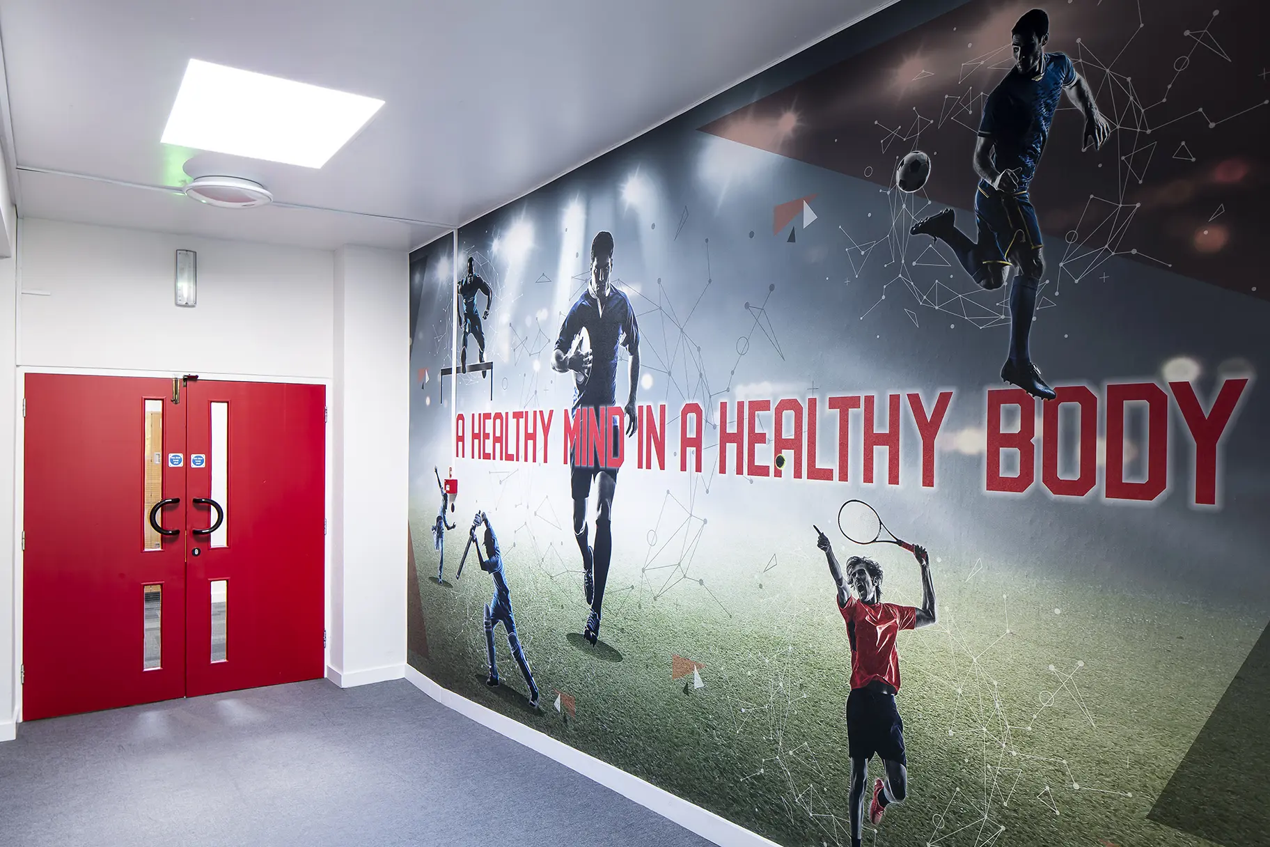 Summer Fields healthy mind and body entrance wall art school sports wrap