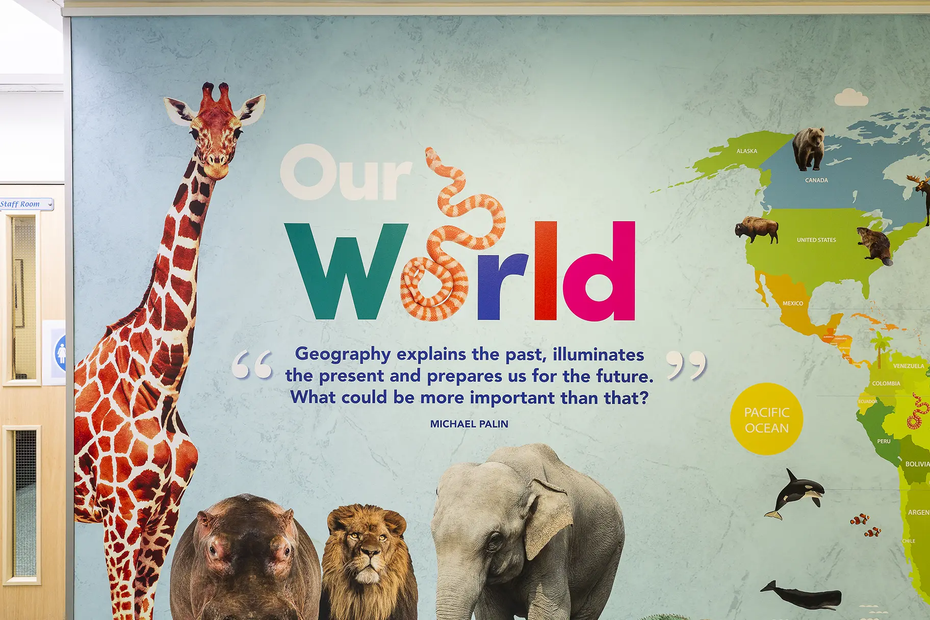 Buckingham Park Primary School world map wall art