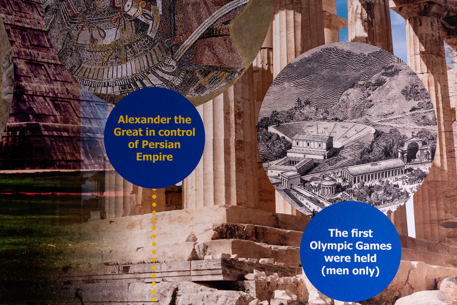 Close up of a schools history timeline wall art feature