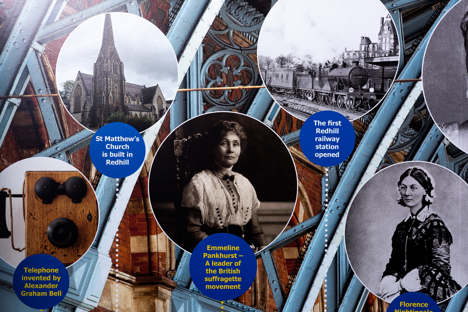 Image of completed installation with school history wall art timeline